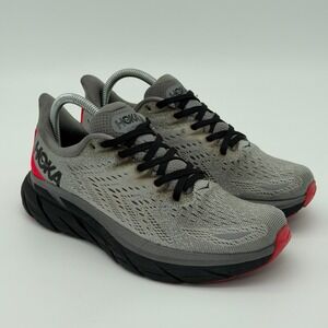 Hoka One One Clifton 8 Womens Running Shoes Grey Red Black 1119394 SDPK Size 8B